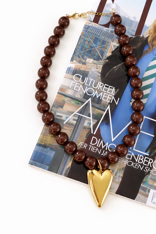 Ketting bubble heart MK003 bruin/goud