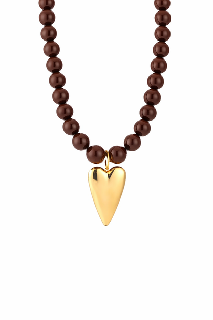 Ketting bubble heart MK003 bruin/goud