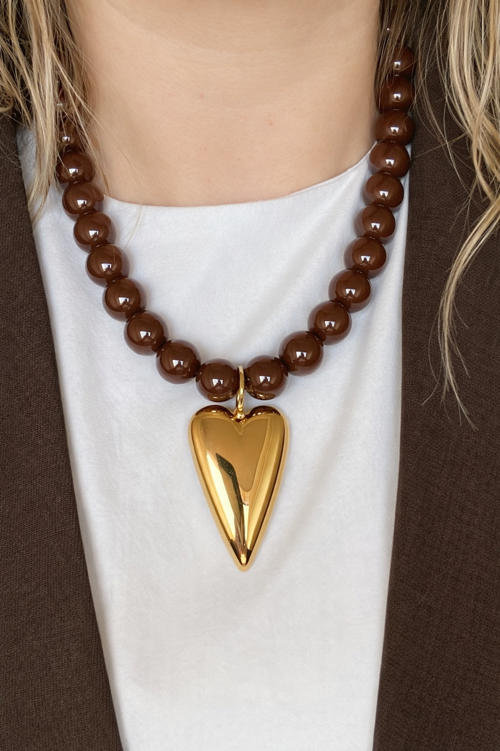 Ketting bubble heart MK003 bruin/goud