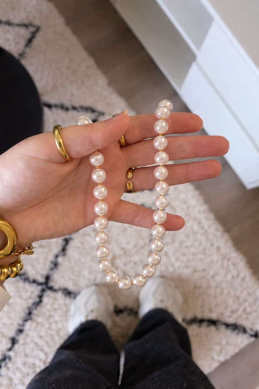 Ketting parels YK001 wit/goud