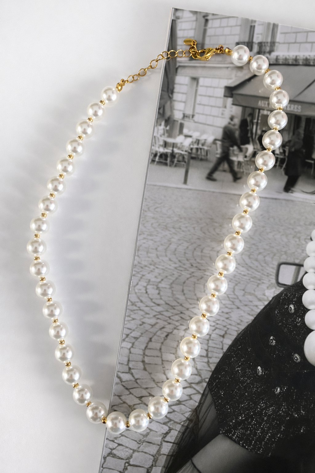 Ketting parels YK001 wit/goud